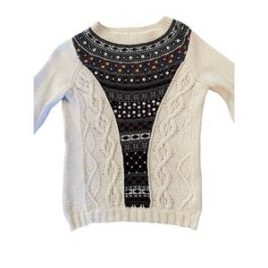 Angel of the North Anthropologie Embellished White Cable Knit Sweater Sz Small